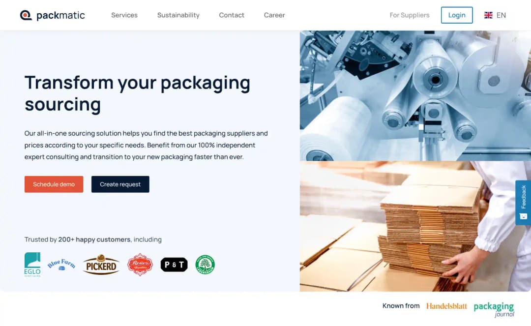 Screenshot of the Packmatic.io website