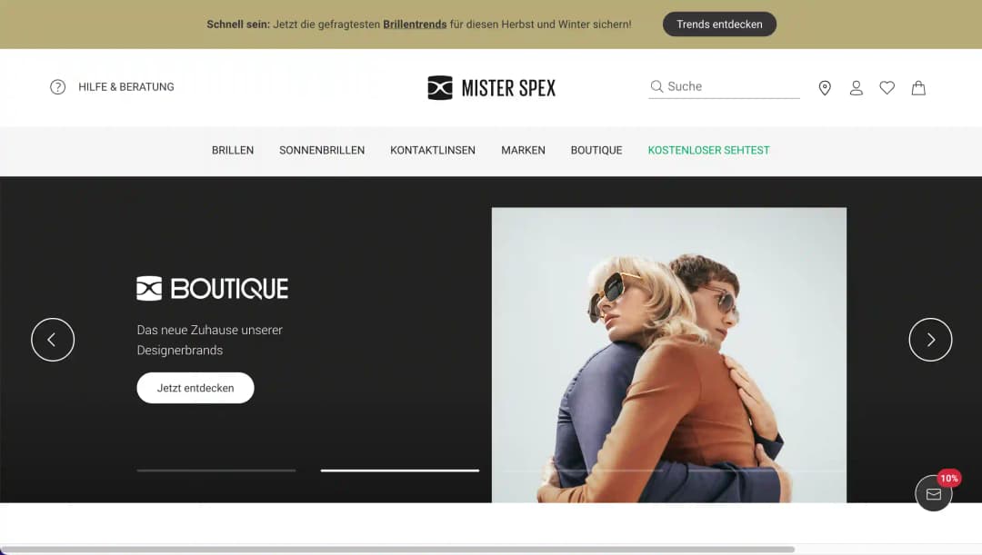 Screenshot of the MisterSpex.de website